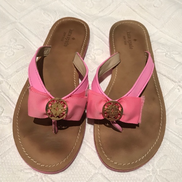Kate Spade 8.5 Ida Pink ribbon bow flip flops - Picture 1 of 9